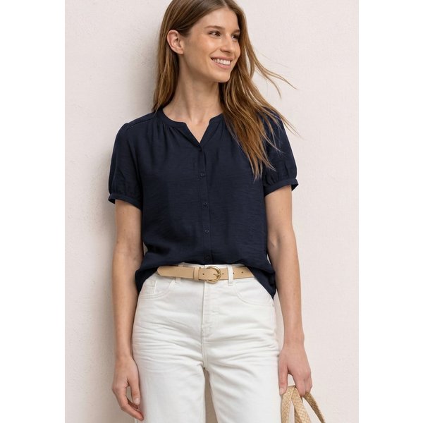 STREET ONE Kurzarmbluse Sommerbluse mit Split Neck und Knöpfen