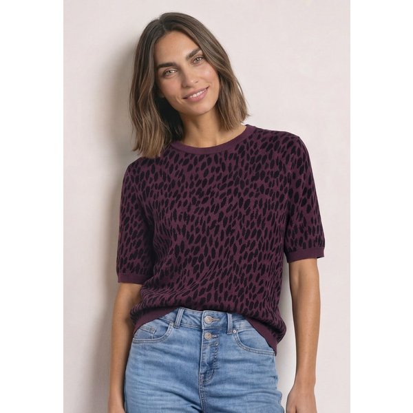 STREET ONE Kurzarmpullover mit Leomuster