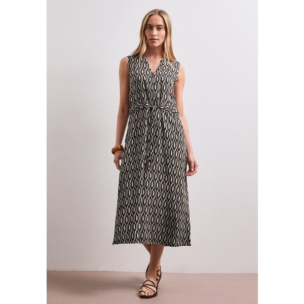 STREET ONE Midikleid Sommerkleid mit grafischem Muster/Split Neck mit Zipperdetail