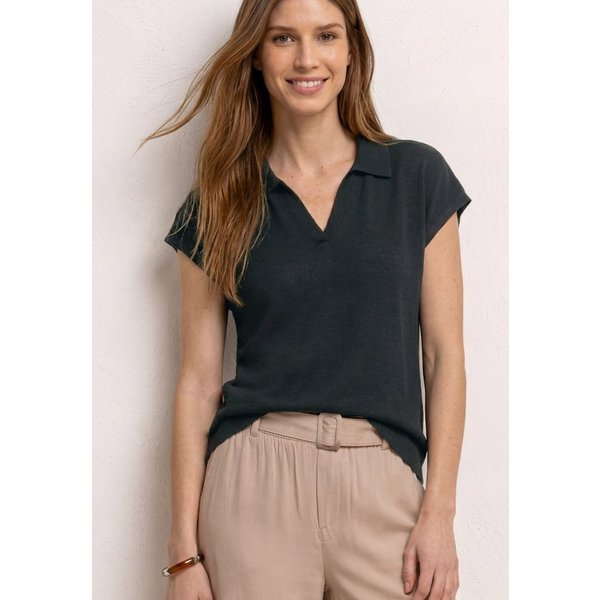 STREET ONE Poloshirt feine Struktur, unifarben, überschnittene Schultern