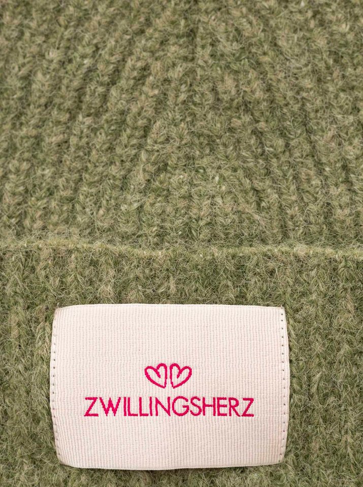 Zwillingsherz Strickmütze "Zwillingsherz Patch" gerippt, mit Wolle und Umschlag, mit Patch – Bild 3 von 3
