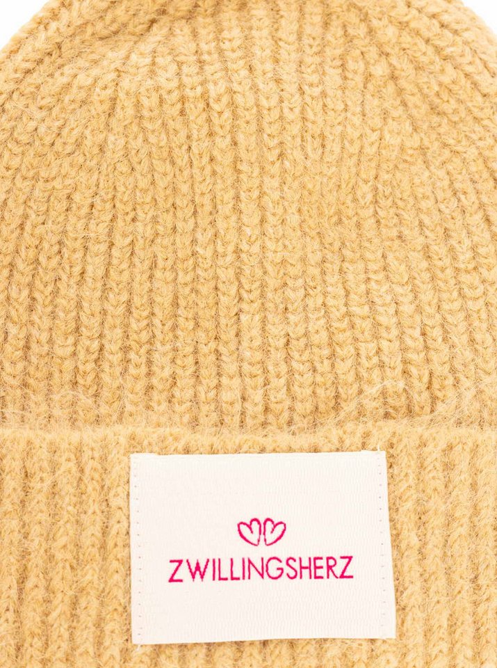 Zwillingsherz Strickmütze "Zwillingsherz Patch" gerippt, mit Wolle und Umschlag, mit Patch – Bild 3 von 3