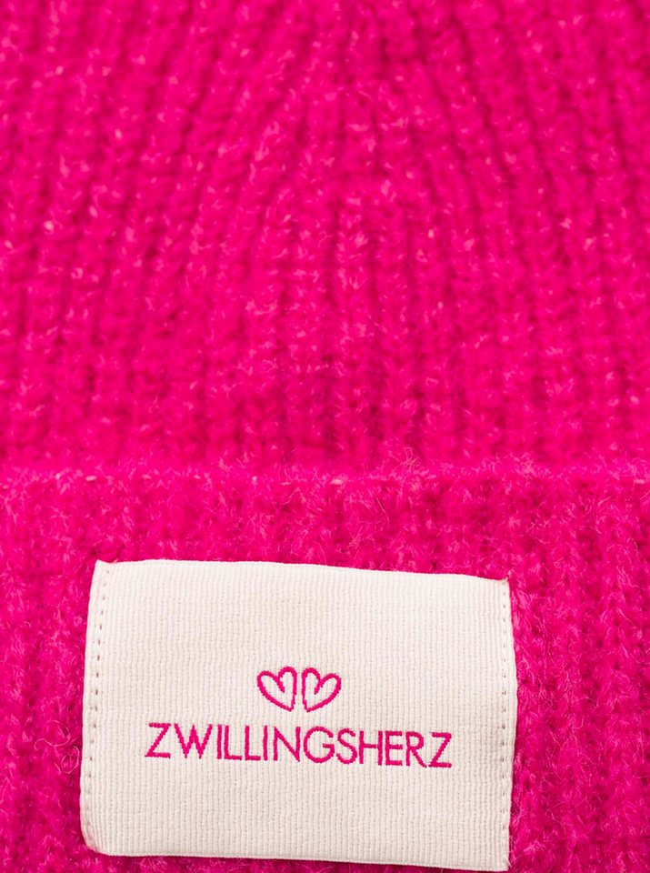 Zwillingsherz Strickmütze "Zwillingsherz Patch" gerippt, mit Wolle und Umschlag, mit Patch – Bild 3 von 3