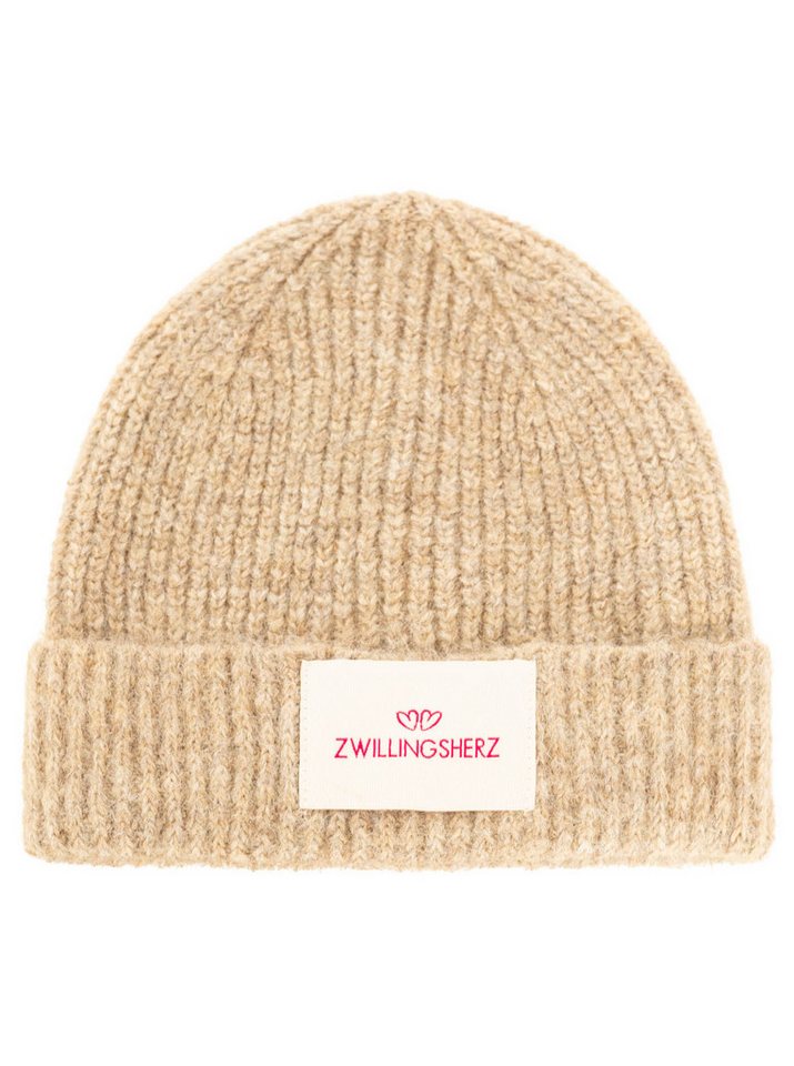 Zwillingsherz Strickmütze "Zwillingsherz Patch" gerippt, mit Wolle und Umschlag, mit Patch – Bild 2 von 3
