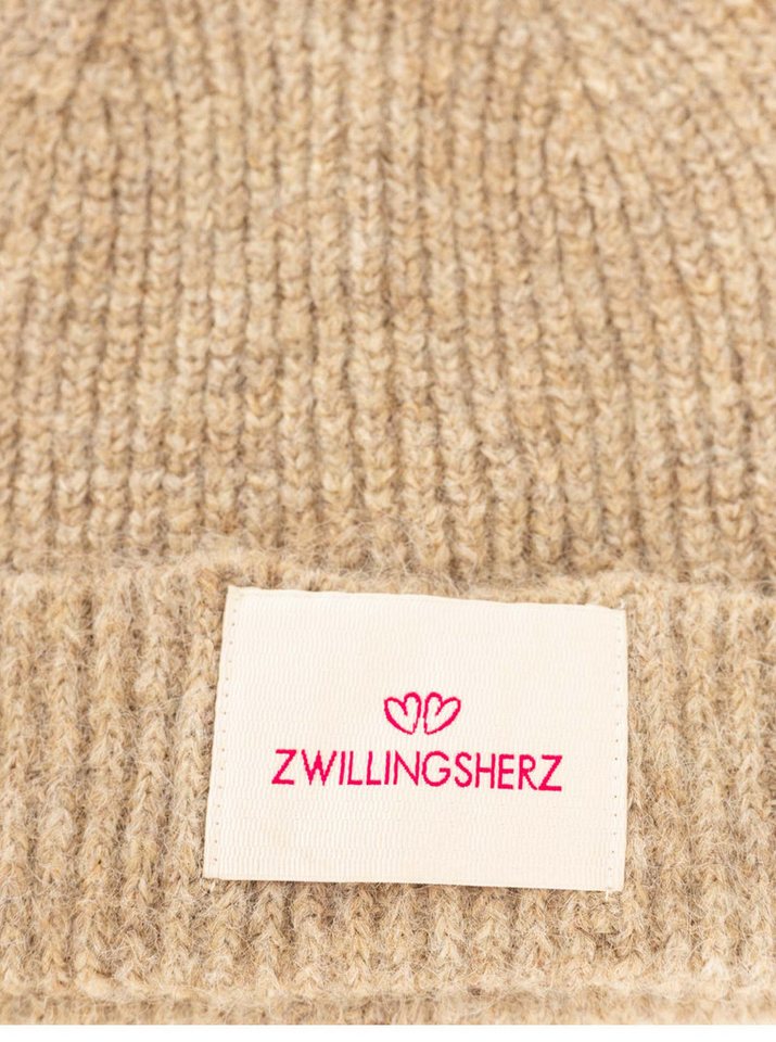 Zwillingsherz Strickmütze "Zwillingsherz Patch" gerippt, mit Wolle und Umschlag, mit Patch – Bild 3 von 3