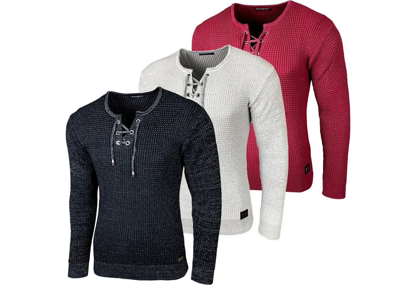 Baxboy Strickpullover Baxboy Herren Pullover Rundkragen Moderner Feinstrick Pulli B-52132 – Bild 5 von 5