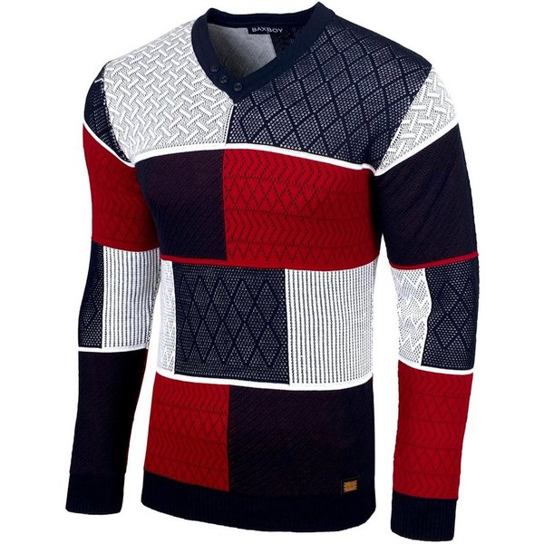 Baxboy Strickpullover Baxboy Herren Pullover V-Neck Strick-Pullover Rundkragen BB-52301
