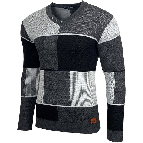 Baxboy Strickpullover Baxboy Herren Pullover V-Neck Strick-Pullover Rundkragen BB-52301