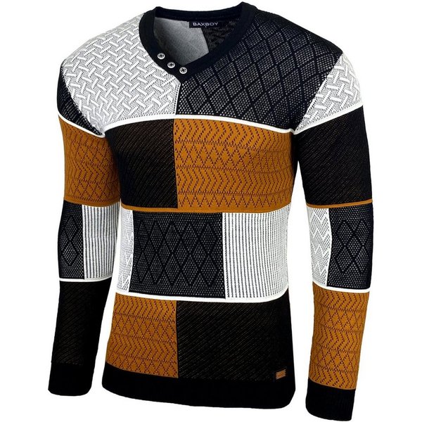 Baxboy Strickpullover Baxboy Herren Pullover V-Neck Strick-Pullover Rundkragen BB-52301