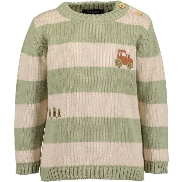 Blue Seven Strickpullover Blue Seven Baby Jungen Strickpullover Traktor teegrün gestreift (1-tlg)