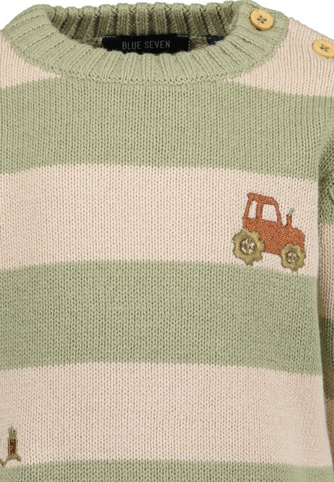 Blue Seven Strickpullover Blue Seven Baby Jungen Strickpullover Traktor teegrün gestreift (1-tlg) – Bild 3 von 4