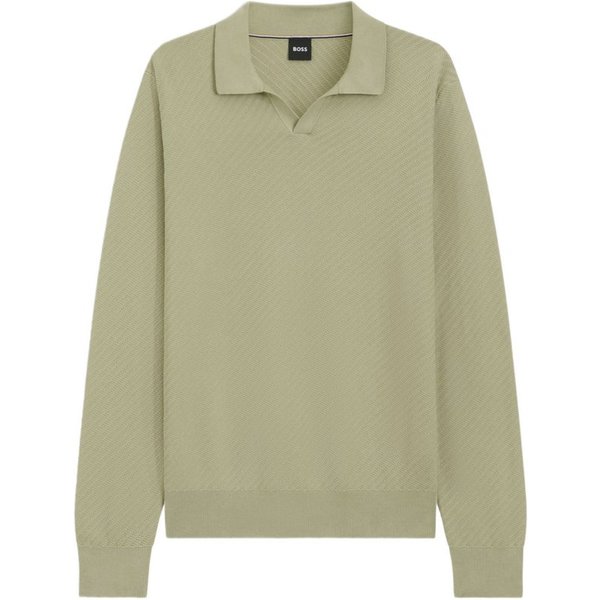 BOSS Strickpullover BOSS Men Black natur,Casual,Baumwolle,Strukturiert,Polokragen,Kurz,Regular Fit