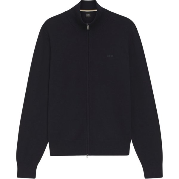BOSS Strickpullover BOSS Men Black schwarz,Basic,Baumwolle,Unifarben,Stehkragen,Lang,Regular Fit