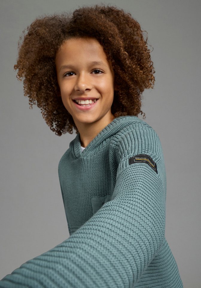 Bruno Banani Strickpullover Kapuzen-Strickpullover mit BRUNO BANANI Badge Pullover in Ripp-Strickstruktur, mit Kapuze und Tasche auf der Brust – Bild 3 von 5