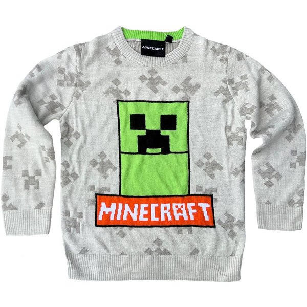 Minecraft Strickpullover MINECRAFT Kinder Pullover Pulli für Jungen + Mädchen in grau oder grün Gr. 116 128 134 140 152 für 6 8 9 10 12 Jahre