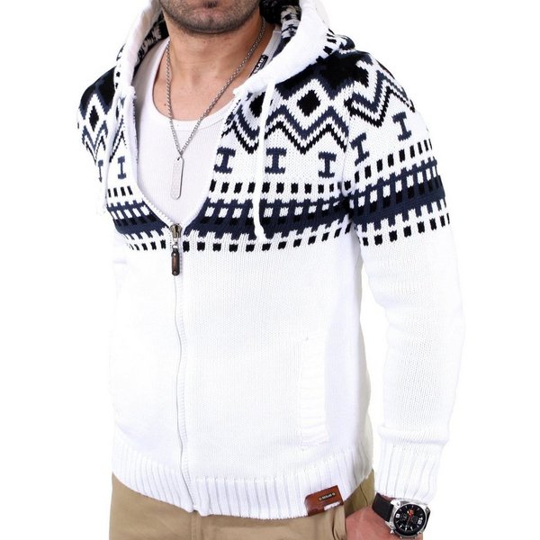 Reslad Strickpullover Reslad Herren Grobstrick Norweger Winter Strickjacke mit Kapuze RS-310 (1-tlg) Strickjacke Zipper Hoodie