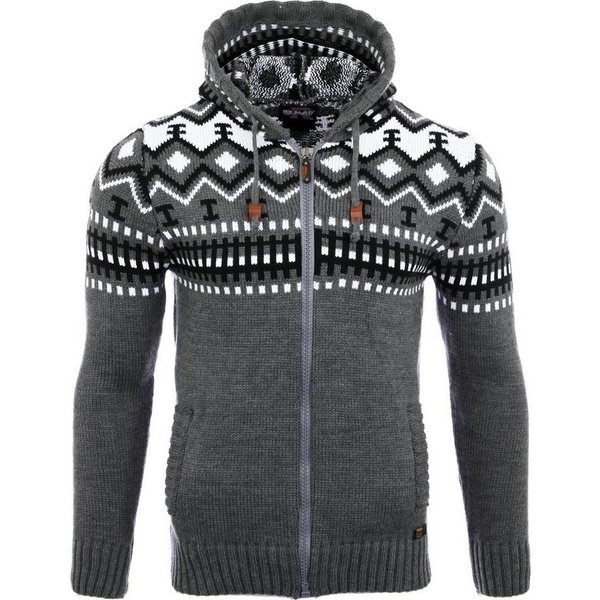Reslad Strickpullover Reslad Herren Grobstrick Norweger Winter Strickjacke mit Kapuze RS-310 (1-tlg) Strickjacke Zipper Hoodie