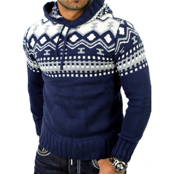 Reslad Strickpullover Reslad Herren Grobstrick Pullover Norweger Winter Kapuzenpullover (1-tlg) Strickpullover Männer Norwegermuster mit Kapuze