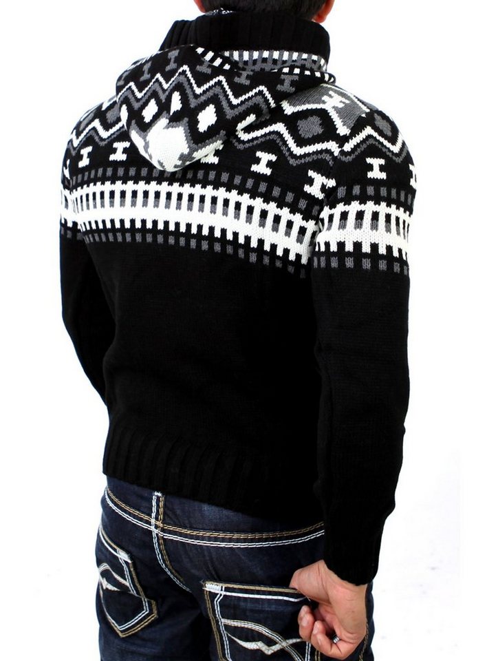 Reslad Strickpullover Reslad Herren Grobstrick Pullover Norweger Winter Kapuzenpullover (1-tlg) Strickpullover Männer Norwegermuster mit Kapuze – Bild 2 von 3