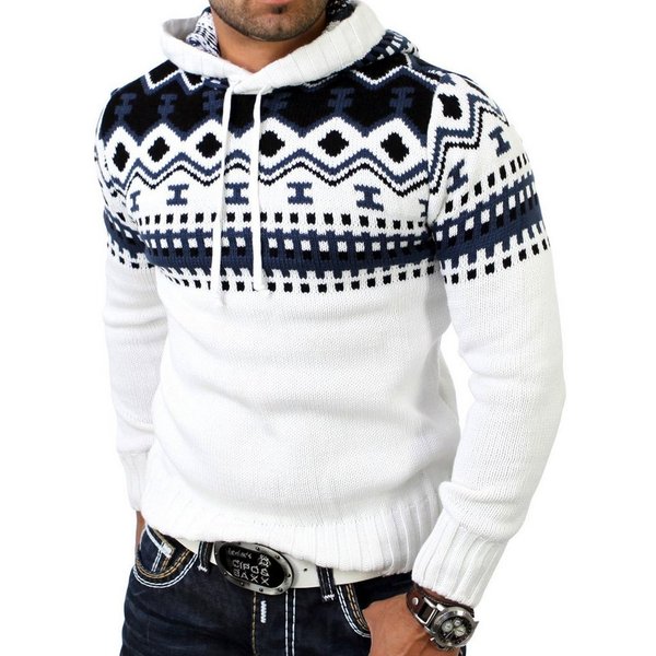 Reslad Strickpullover Reslad Herren Grobstrick Pullover Norweger Winter Kapuzenpullover (1-tlg) Strickpullover Männer Norwegermuster mit Kapuze