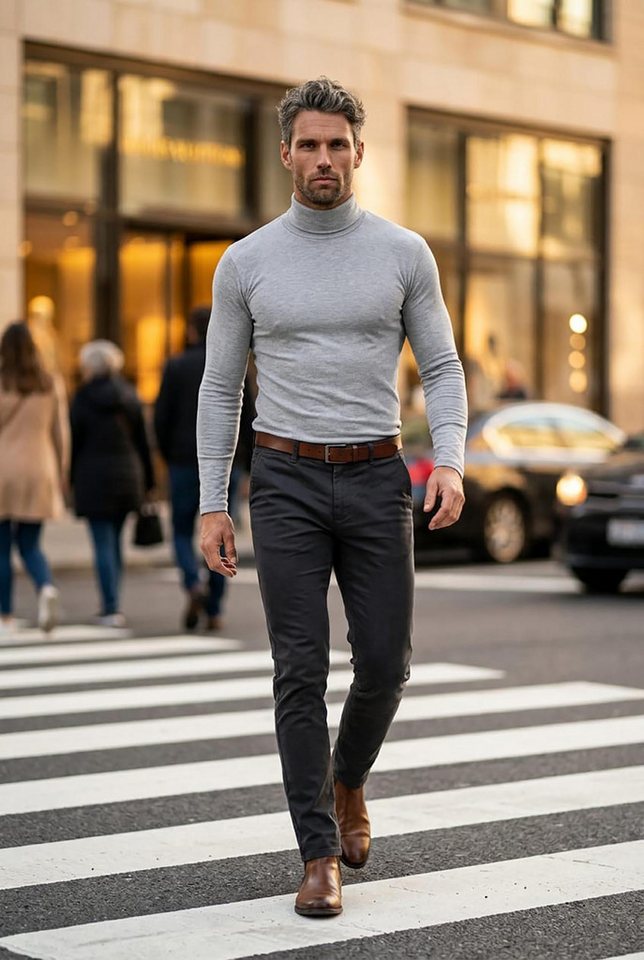 Reslad Strickpullover Reslad Herren Rollkragenpullover Männer Pulli sportlicher Rolli Pullov (1-tlg) Rollkragenpullover Basic Slim Fit – Bild 3 von 4