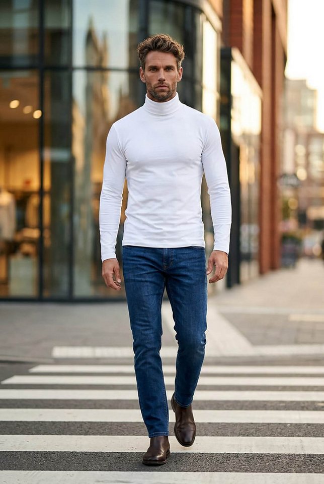 Reslad Strickpullover Reslad Herren Rollkragenpullover Männer Pulli sportlicher Rolli Pullov (1-tlg) Rollkragenpullover Basic Slim Fit – Bild 3 von 4