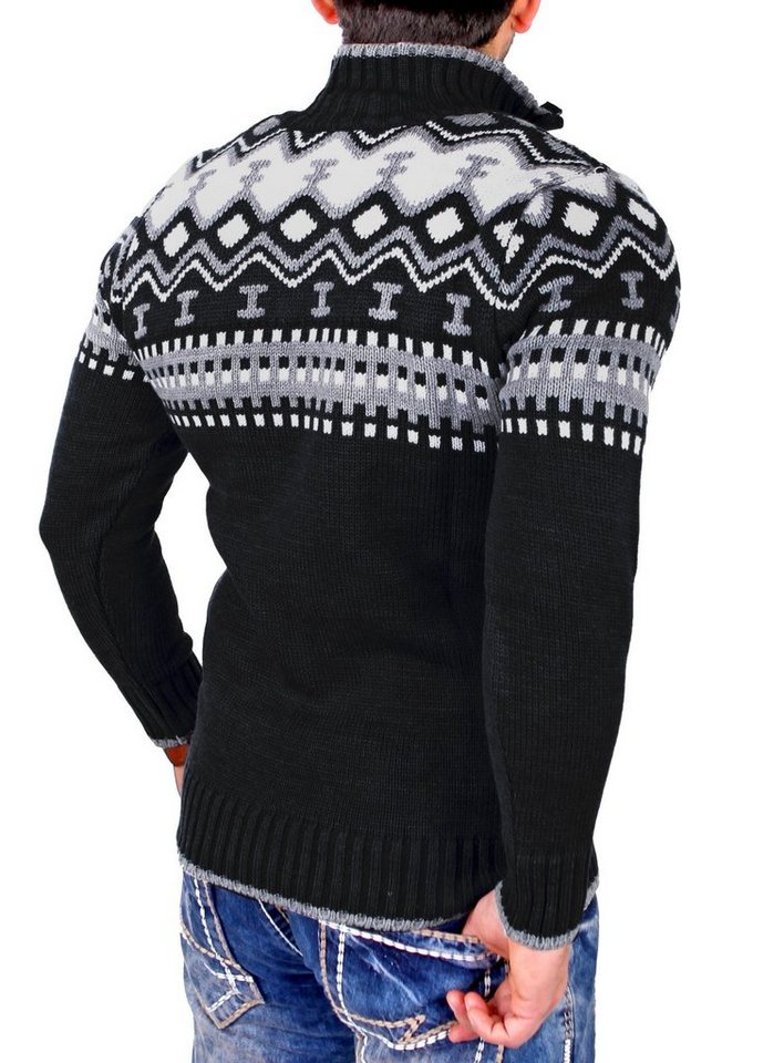 Reslad Strickpullover Reslad Herren Strickpullover Crewneck Zipper Norweger Pullover RS-3110 (1-tlg) Strickpullover Männer Norwegermuster Troyer – Bild 2 von 4