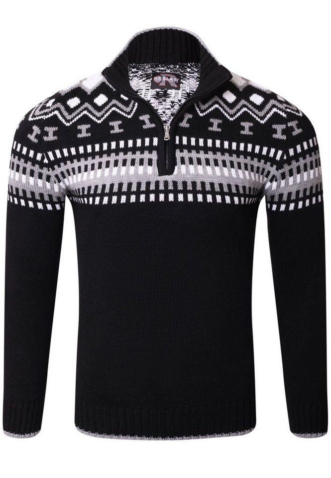 Reslad Strickpullover Reslad Herren Strickpullover Crewneck Zipper Norweger Pullover RS-3110 (1-tlg) Strickpullover Männer Norwegermuster Troyer – Bild 3 von 4