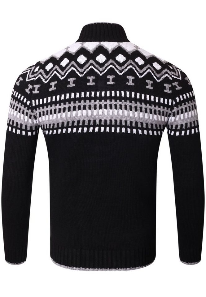 Reslad Strickpullover Reslad Herren Strickpullover Crewneck Zipper Norweger Pullover RS-3110 (1-tlg) Strickpullover Männer Norwegermuster Troyer – Bild 4 von 4