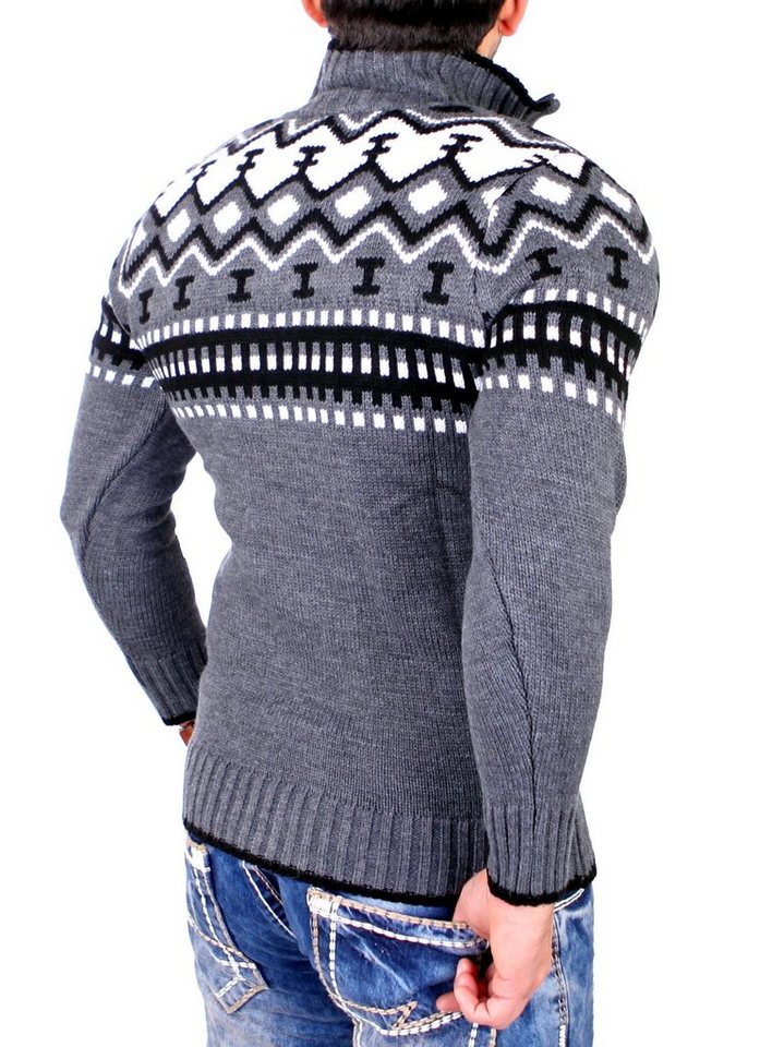 Reslad Strickpullover Reslad Herren Strickpullover Crewneck Zipper Norweger Pullover RS-3110 (1-tlg) Strickpullover Männer Norwegermuster Troyer – Bild 2 von 4