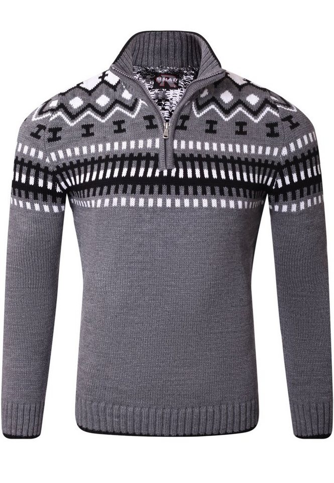 Reslad Strickpullover Reslad Herren Strickpullover Crewneck Zipper Norweger Pullover RS-3110 (1-tlg) Strickpullover Männer Norwegermuster Troyer – Bild 3 von 4