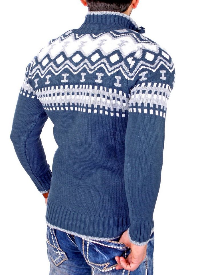 Reslad Strickpullover Reslad Herren Strickpullover Crewneck Zipper Norweger Pullover RS-3110 (1-tlg) Strickpullover Männer Norwegermuster Troyer – Bild 2 von 4