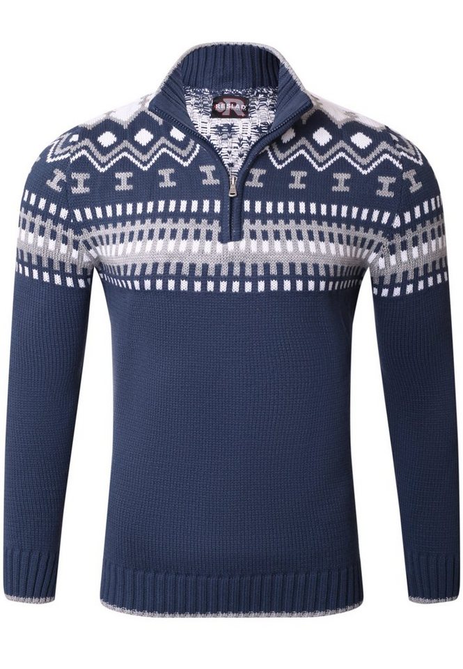 Reslad Strickpullover Reslad Herren Strickpullover Crewneck Zipper Norweger Pullover RS-3110 (1-tlg) Strickpullover Männer Norwegermuster Troyer – Bild 3 von 4