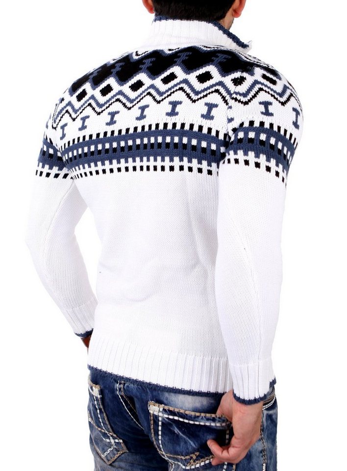 Reslad Strickpullover Reslad Herren Strickpullover Crewneck Zipper Norweger Pullover RS-3110 (1-tlg) Strickpullover Männer Norwegermuster Troyer – Bild 2 von 4
