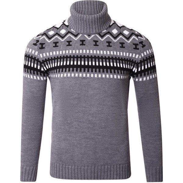 Reslad Strickpullover Reslad Rollkragenpullover Herren Grobstrick Norweger Pullover Winter (1-tlg) Strickpullover Männer Norwegermuster mit Roll Neck
