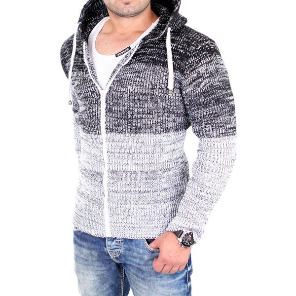 Reslad Strickpullover Reslad Strickjacke Herren Colorblock Kapuzen Cardigan Jacke RS-3109 (1-tlg) Strickjacke Zipper Hoodie