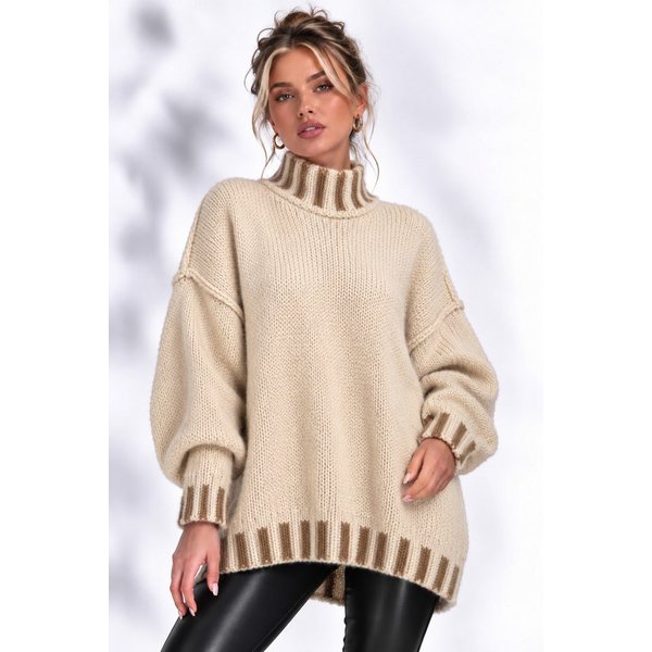 Worldclassca Strickpullover WORLDCLASSCA Strickpullover Oversize Stehkragen Lang Winter Fashion Neue Kollektion - Stilvolle und gemütliche Strickmode für Damen