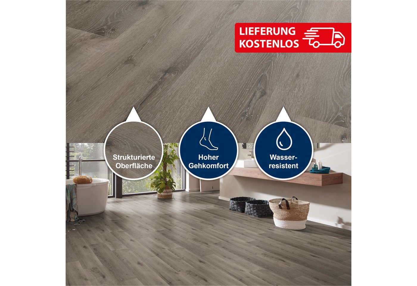 Strong SPC Designboden 1220 x 228 x 3,8 mm Premium Klick-Vinylboden Holzoptik, Packung mit 2,782 qm, Versandkostenfreie Lieferung, Wasserfest, Klicksystem, Stru – Bild 2 von 5