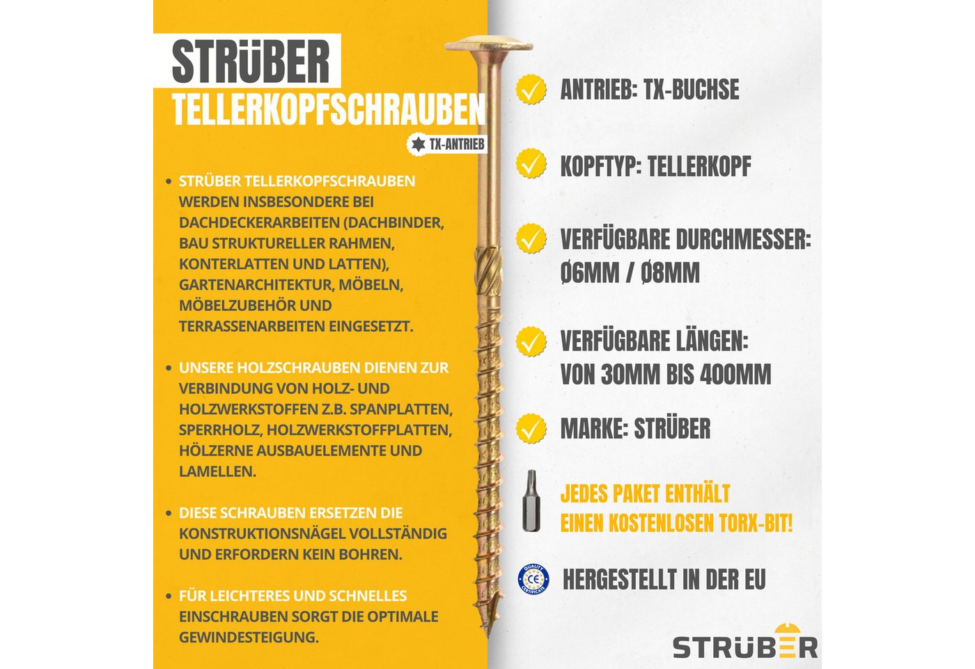 STRÜBER Holzbauschraube Tellerkopfschrauben mit Torx-Antrieb – Bild 2 von 5