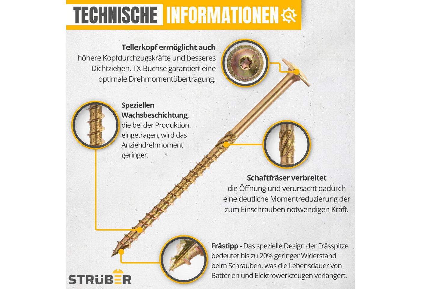 STRÜBER Holzbauschraube Tellerkopfschrauben mit Torx-Antrieb – Bild 3 von 5