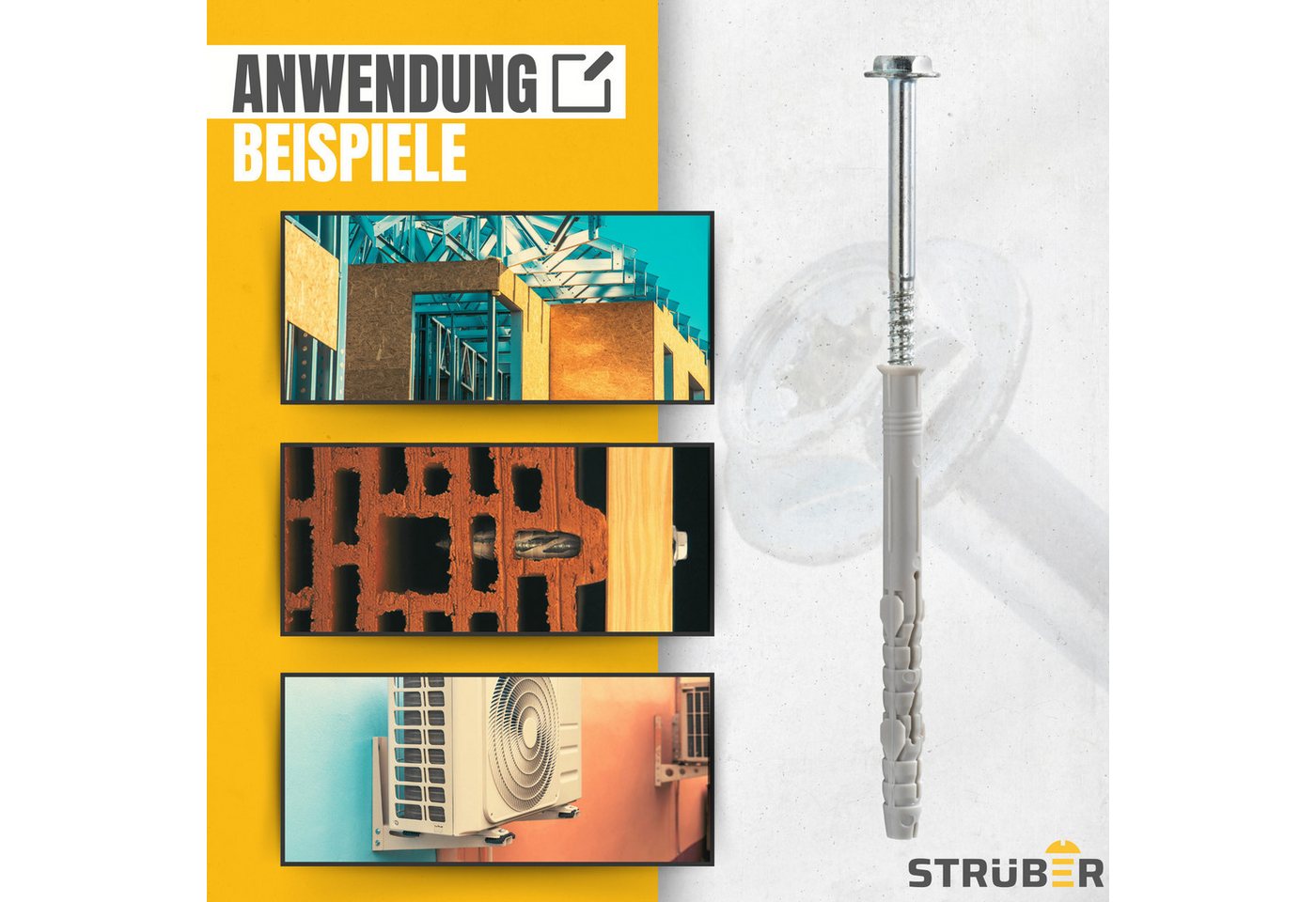 STRÜBER Schrauben- und Dübel-Set Rahmendübel mit Sechskantschraube und Scheibenkopf mit SW/TX-Buchse – Bild 4 von 5