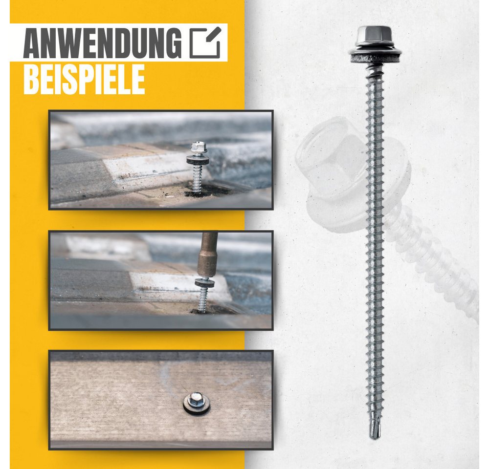 STRÜBER Schrauben- und Dübel-Set Trapezblechschrauben - Selbstbohrende Bohrschrauben mit Dichtscheibe, (250 St) – Bild 4 von 5