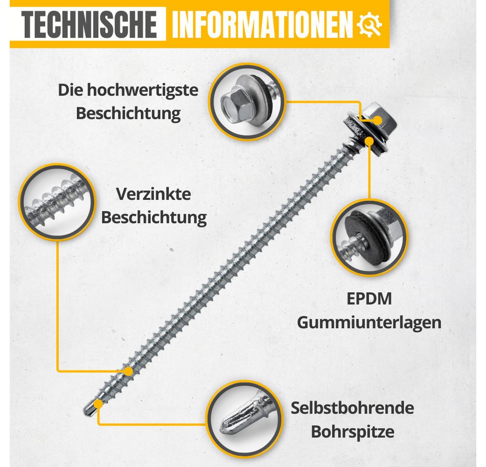 STRÜBER Schrauben- und Dübel-Set Trapezblechschrauben - Selbstbohrende Bohrschrauben mit Dichtscheibe, (250 St) – Bild 3 von 5