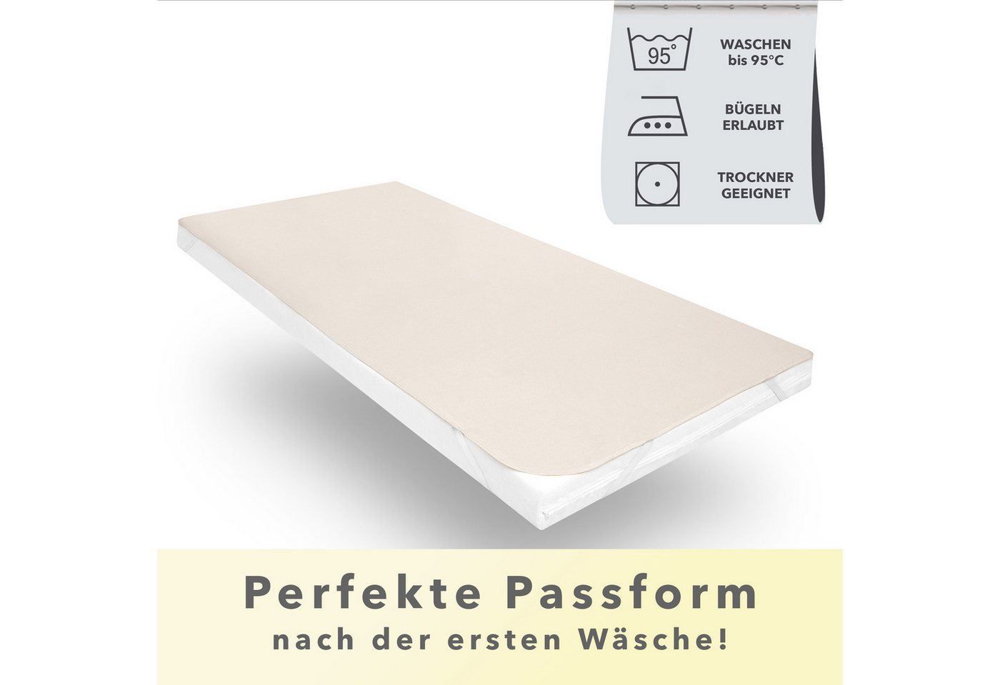 Matratzenschoner Molton, viele Größen, 100% atmungsaktive Baumwolle, made in Germany STUDIO, 100x200 cm Matratzenschutz bis 22 cm Höhe - Naturfarben – Bild 3 von 5