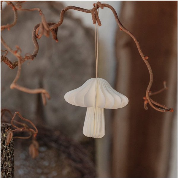 studio mkono Dekoobjekt Papieranhänger Herbstdeko Pilz aus Papier in weiß