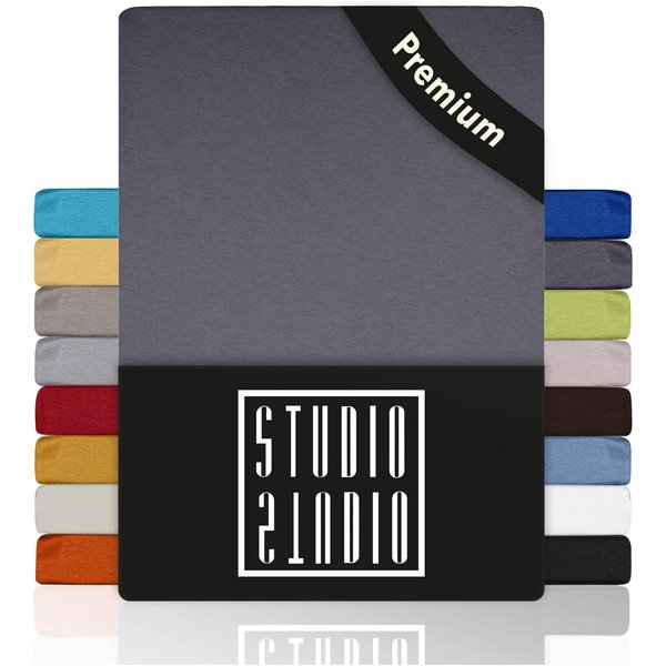STUDIO Spannbettlaken Premium, 170 g/m², viele Größen, OEKO-TEX 100, Jersey, Gummizug: rundum, (1 Stück), 90x200 - 100x220cm Bettlaken Spannbetttuch bis 35cm Hö