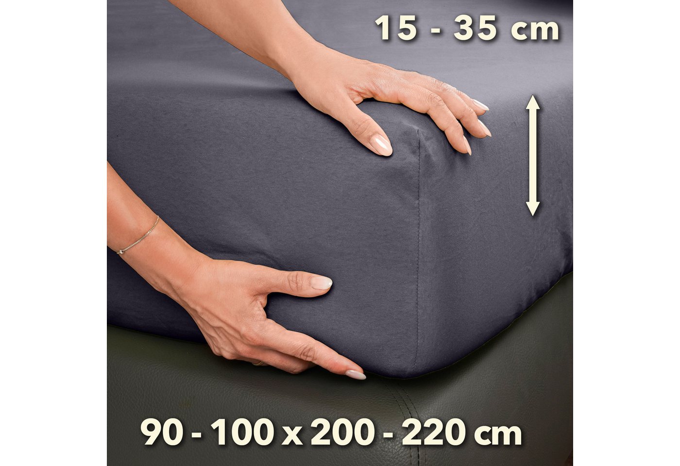 STUDIO Spannbettlaken Premium, 170 g/m², viele Größen, OEKO-TEX 100, Jersey, Gummizug: rundum, (1 Stück), 90x200 - 100x220cm Bettlaken Spannbetttuch bis 35cm Hö – Bild 4 von 5