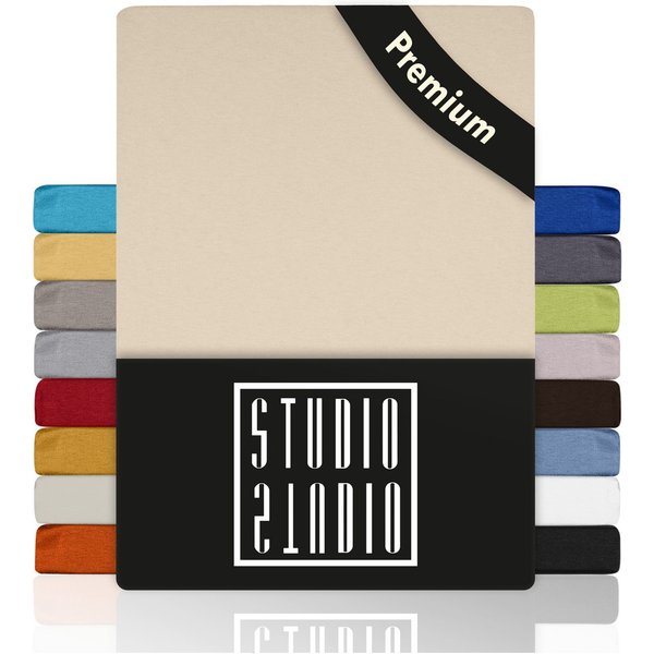 STUDIO Spannbettlaken Premium, 170 g/m², viele Größen, OEKO-TEX 100, Jersey, Gummizug: rundum, (1 Stück), 90x200 - 100x220cm Bettlaken Spannbetttuch bis 35cm Hö