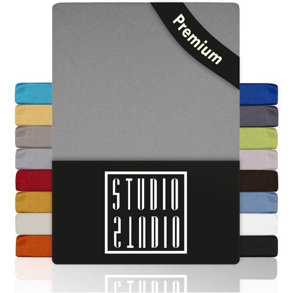 STUDIO Spannbettlaken Premium, 170 g/m², viele Größen, OEKO-TEX 100, Jersey, Gummizug: rundum, (1 Stück), 90x200 - 100x220cm Bettlaken Spannbetttuch bis 35cm Hö