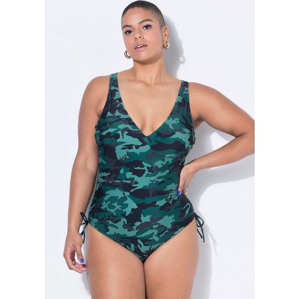 Studio Untold Badeanzug Badeanzug Camouflage Raffbänder Softcups Shaping